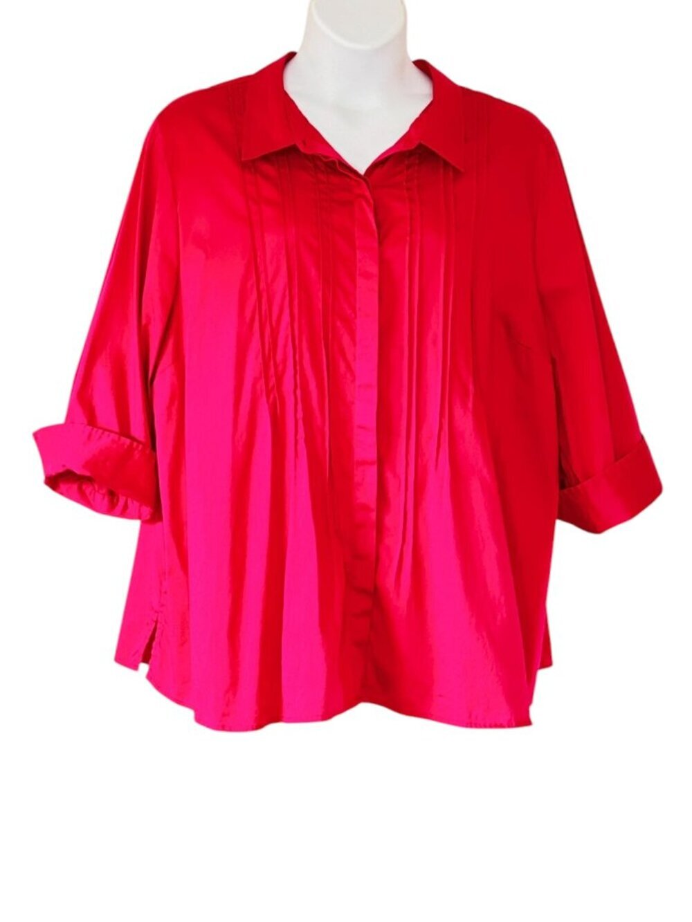 Maggie Barnes for Catherine's Pintuck Yoke Button Front Top Cotton Spandex  3X